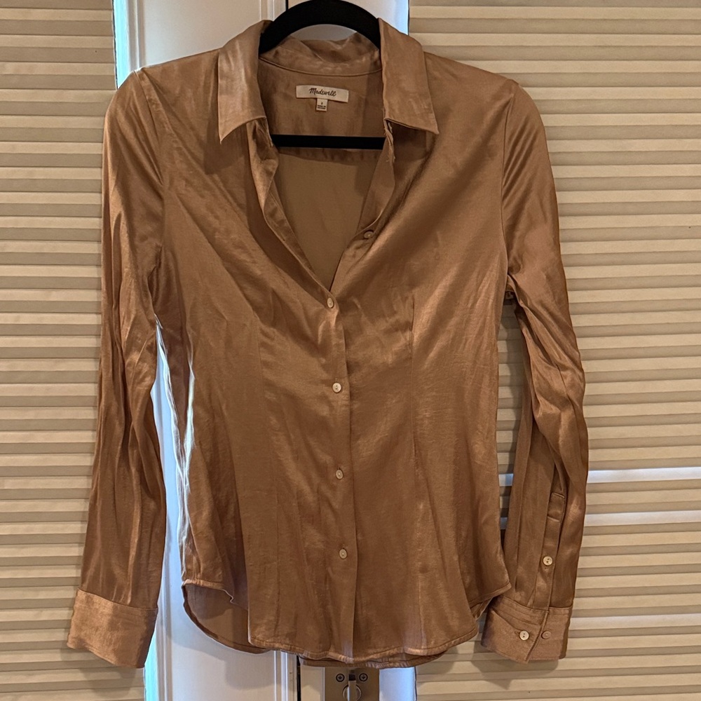 MADEWELL Women's Champagne Satin Button-Down Shirt - Size 2